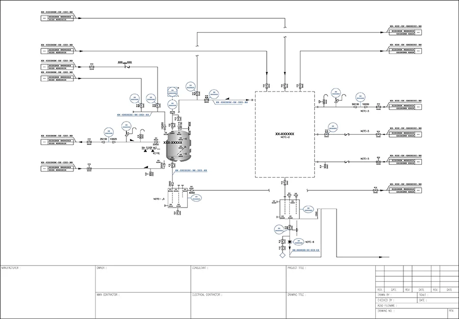 Interface showcasing a standardized title block template for Piping and Instrumentation Diagrams (PID)